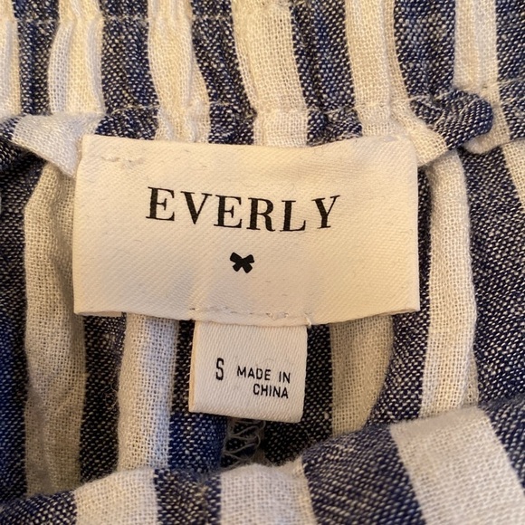 Everly Linen Blend Engineer Stripe Elastic Waist Wide Leg Cropped Pants Size S - Picture 1 of 6